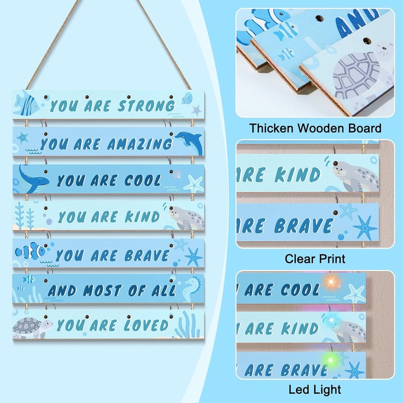 FIOBEE Girls Room Décor for Teen Girls Boys with LED Light Wall Decor for Bedroom Motivational Inspirational Wall Art Girl Room Decoration for Kids Studyroom, 8 Kinds of Lights, Blue Ocean - Image 5